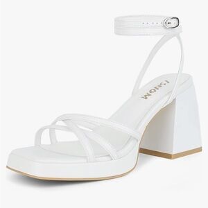 ISNOM White Platform Lace Up Strappy Ankle Strap 3 inch Heels